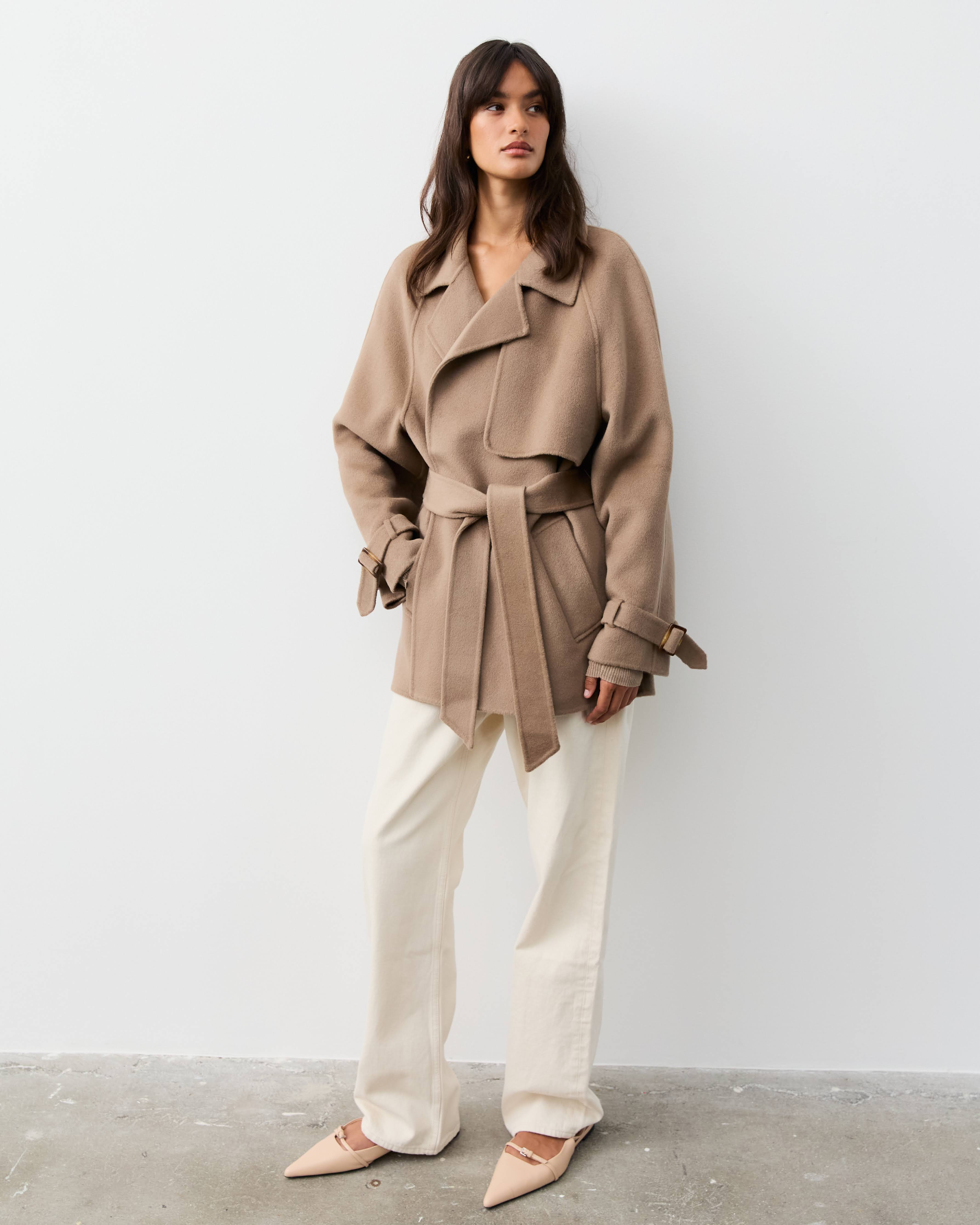THE DOUBLE FACED TRENCH JACKET -TAUPE – THE CURATED