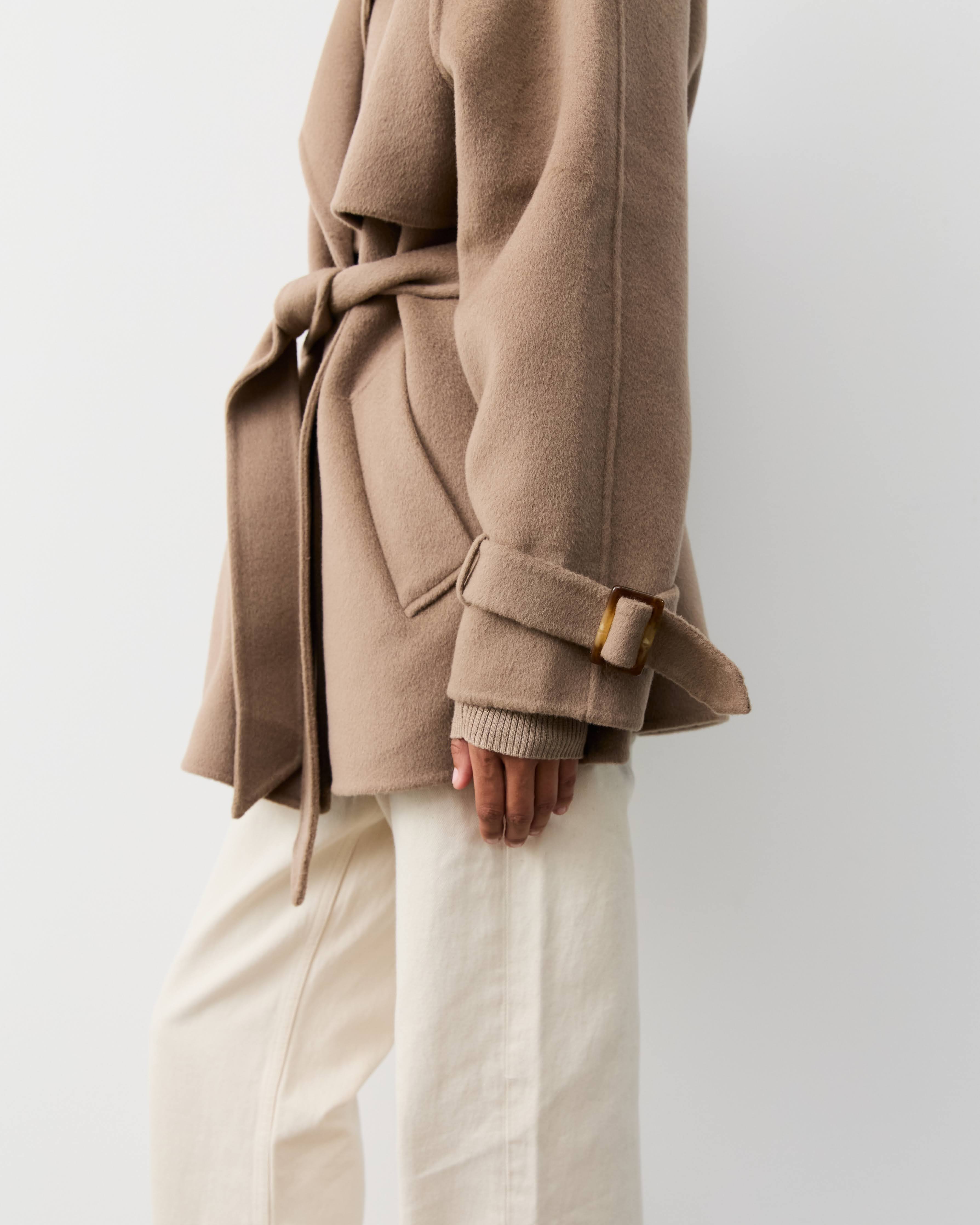 THE DOUBLE FACED TRENCH JACKET -TAUPE – THE CURATED